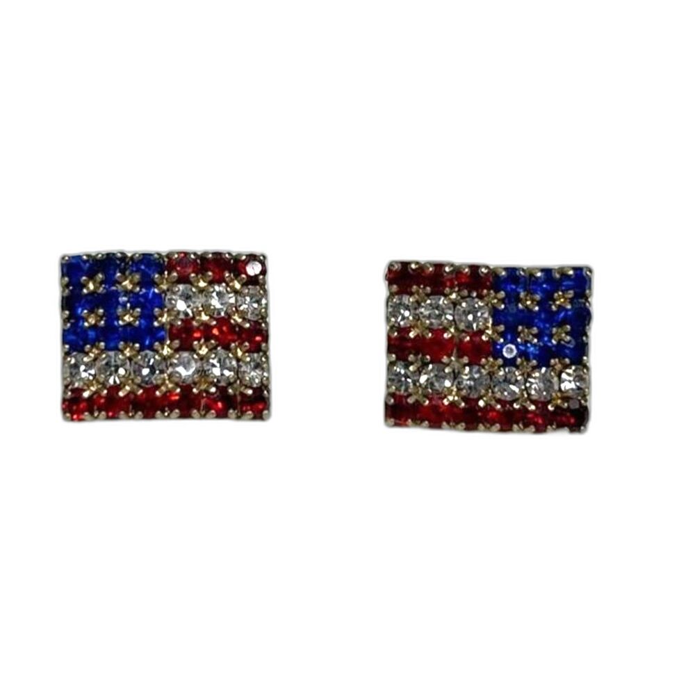 Patriotic Crystal Pave American Flag Stud Earrings